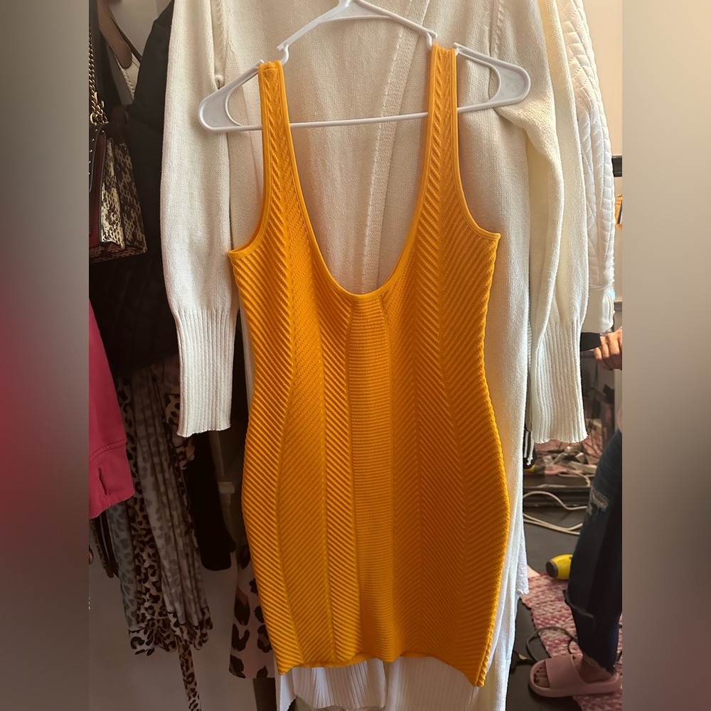 Herve Leger Yellow Ribbed Mini Dress